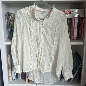 Sundance cotton off-white blouse with Swiss dots and embroidered details